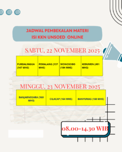 JADWAL PEMBEKALAN MATERI ISI KKN UNSOED PERIODE JANUARI – FEBRUARI 2026 (ONLINE)