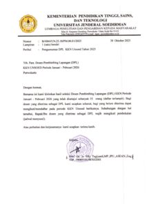 Hasil Seleksi  Dosen Pembimbing  Lapangan  (DPL) KKN Periode Januari – Februari 2026  yang Telah  Disetujui  Sebanyak  55   Orang