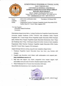 Pengumuman Daftar Penerima Pendanaan Pengabdian kepada Masyarakat Sumber Dana BLU Unsoed Tahun 2026