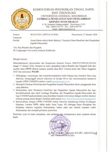 Surat Edaran terkait Bukti Belanja I Transaksi Dana Penelitian dan Pengabdian kepada Masyarakat