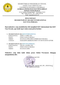 Pengumuman Jadwal Seleksi Wawancara KKN International Dan Nusa Persada Periode Juli – Agustus 2026