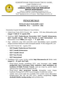 Pengumuman Pendaftaran Mahasiswa KKN dan DPL KKN Periode Juli – Agustus 2026