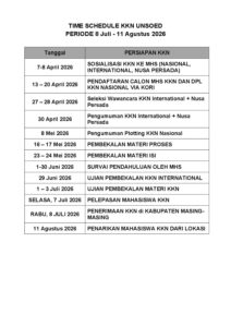 TIME SCHEDULE KKN UNSOED   PERIODE  8 Juli – 11 Agustus 2026
