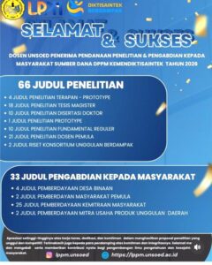 Selamat dan Sukses kepada Dosen Unsoed Penerima Pendanaan Penelitian dan Pengabdian kepada Masyarakat DPPM Kemendiktisaintek