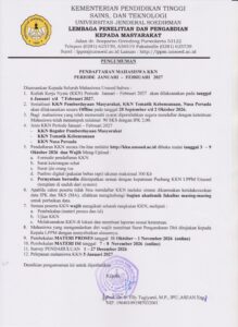 PENGUMUMAN PENDAFTARAN KKN JANUARI-FEBRUARI 2027