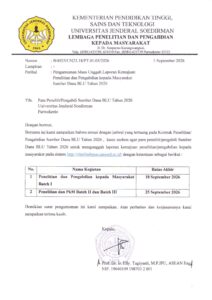 Pengumuman Masa Unggah Laporan Kemajuan Penelitian dan Pengabdian kepada  Masyarakat Sumber Dana BLU Tahun 2026
